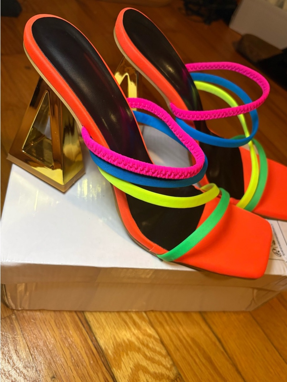 SHEIN Neon Multi-strap Pyramid Heel Sandals - Women